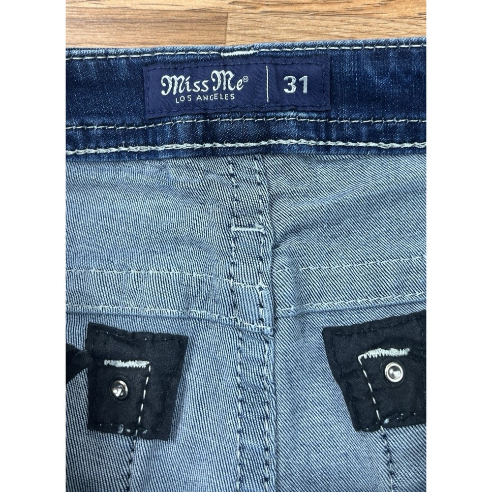 Miss Me Curvy Crop Denim Jeans Size 31 Distressed Leopard Blingy Pockets - Picture 4 of 13